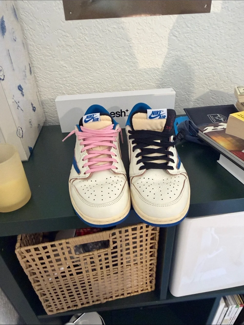 Nike Low-Top Leather Sneakers in White & Blue